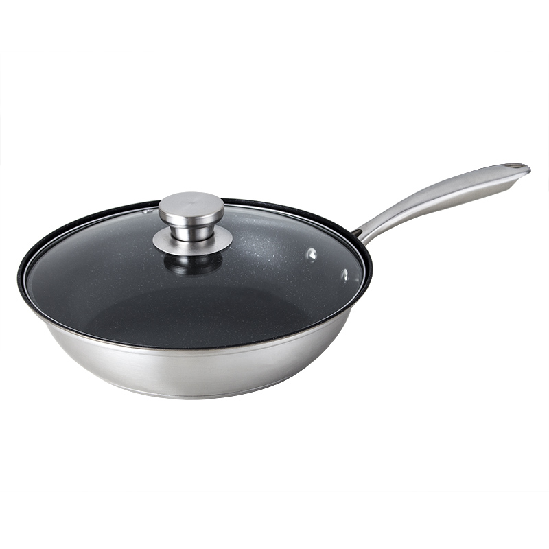 11 inch 18-10 Stainless Steel Nonstick Frying Pan with Tempered Glass Lid, Chicken Fryer 2