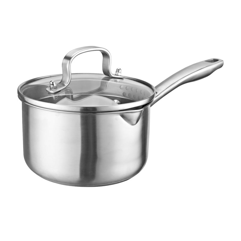 Stainless Steel Saucepan Sauce Pan with Pour Spout & Glass Lid with Strainer 2