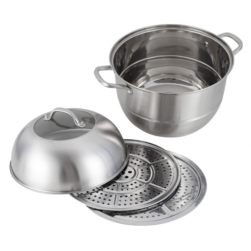 Wholesale Double Boiler Stainless Steel Food Steamer 3 Layer Stack