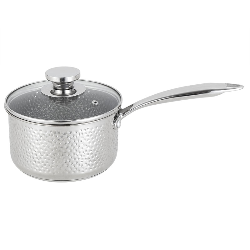 YUTAI 304 stainless steel hammered saucepan with tempered glass lid 1