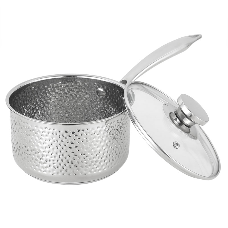YUTAI 304 stainless steel hammered saucepan with tempered glass lid 3